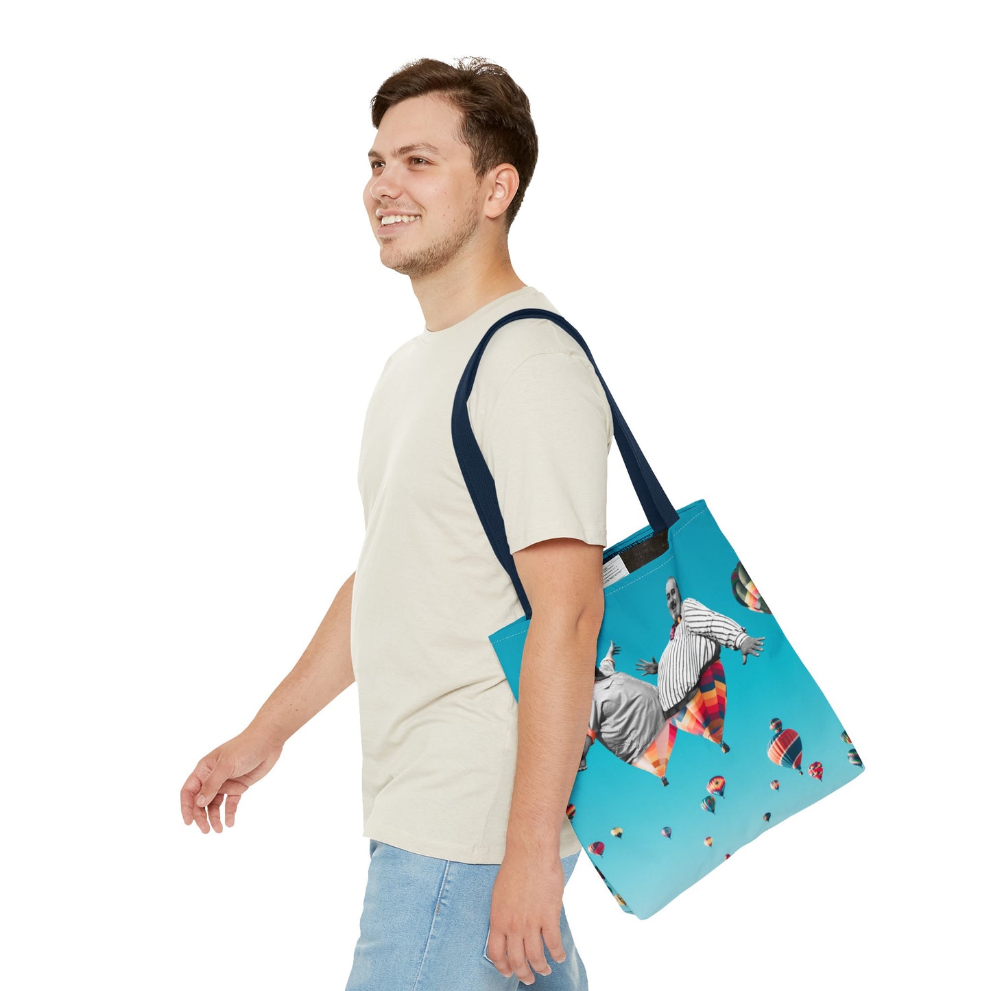 Whimsical Tote Bag with Surreal Art Print - Up Up & Away - Captivating Figures in Flight