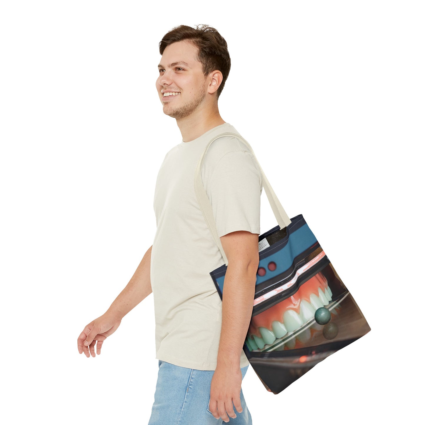 Gutter Mouth Tote Bag with Whimsical Bowling Lane Collage Art Bowler's Dental Tote