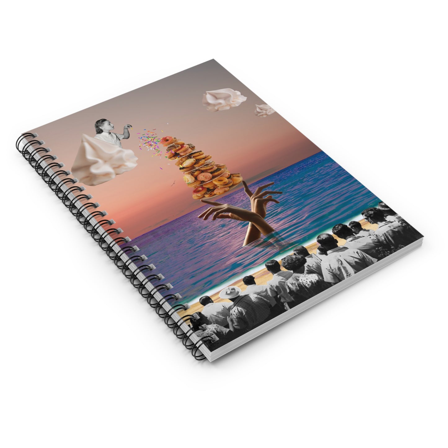 Mesmerizing Collage Art Spiral Notebook - Beach Scene with Heavenly Donuts "Donut Leave Me On This Island"