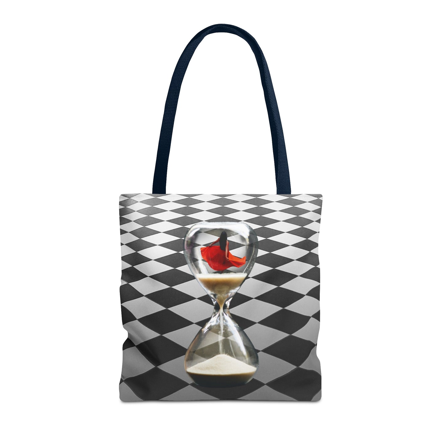 Red Dress Dancer Tote Bag - Surreal Art Checkerboard Design - Dance Through Life
