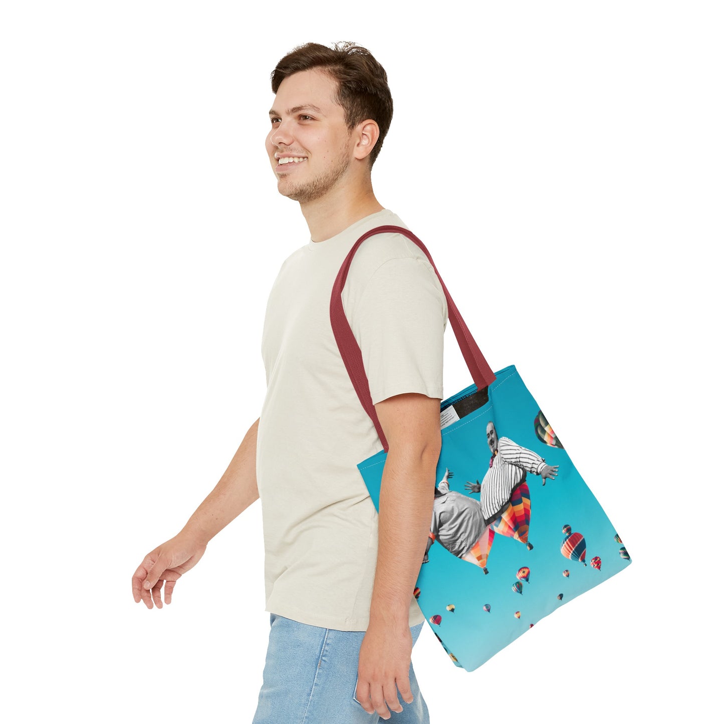 Whimsical Tote Bag with Surreal Art Print - Up Up & Away - Captivating Figures in Flight