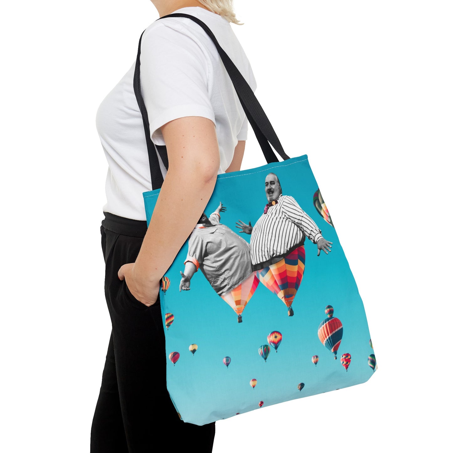 Whimsical Tote Bag with Surreal Art Print - Up Up & Away - Captivating Figures in Flight
