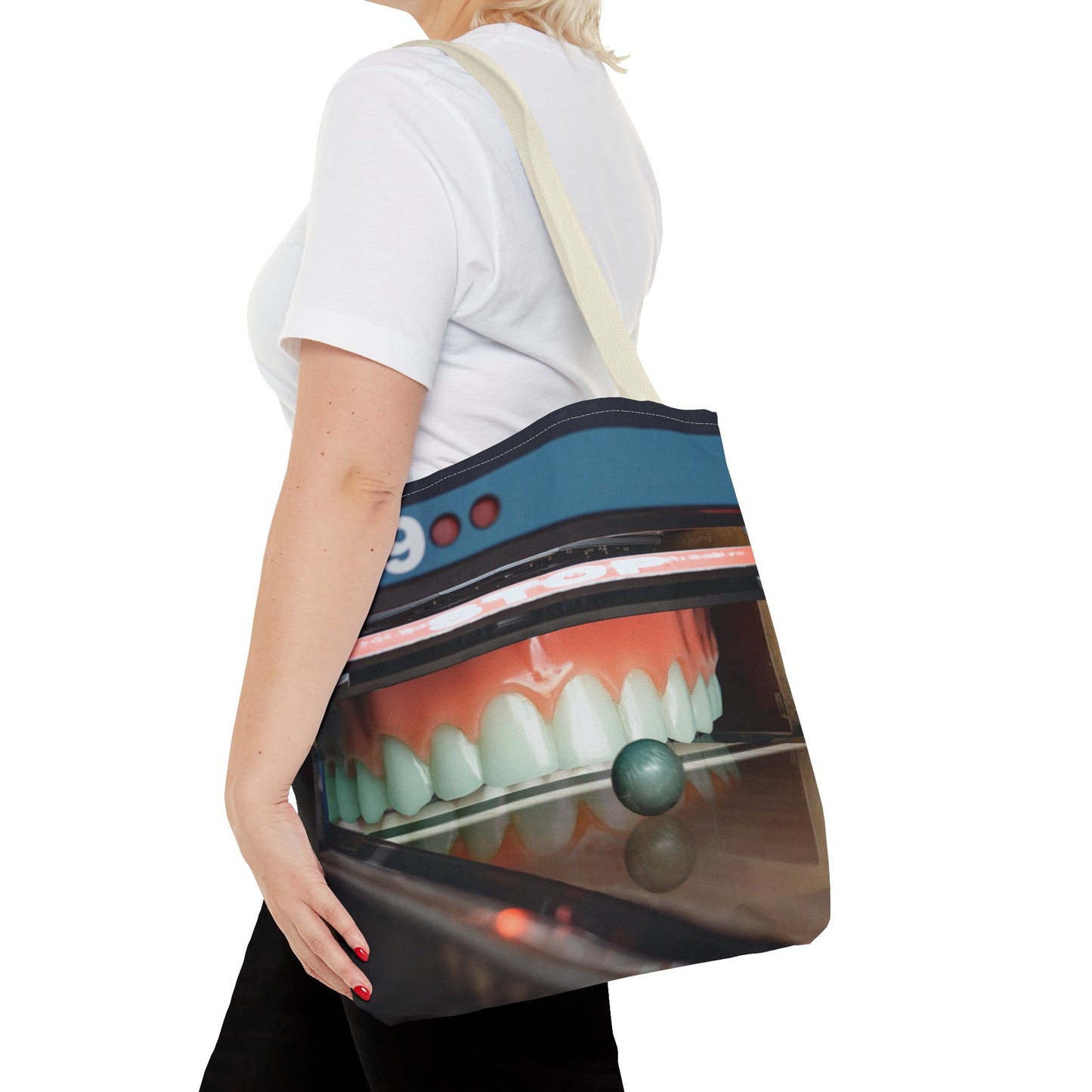 Gutter Mouth Tote Bag with Whimsical Bowling Lane Collage Art Bowler's Dental Tote