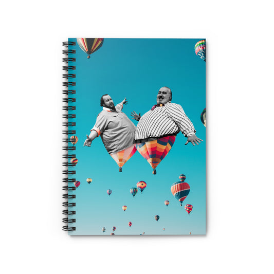 Spiral Notebook with Digital Collage Art - Up Up & Away - Whimsical Hot Air Balloon Men - Joyful Sky Soaring - Vibrant Colors