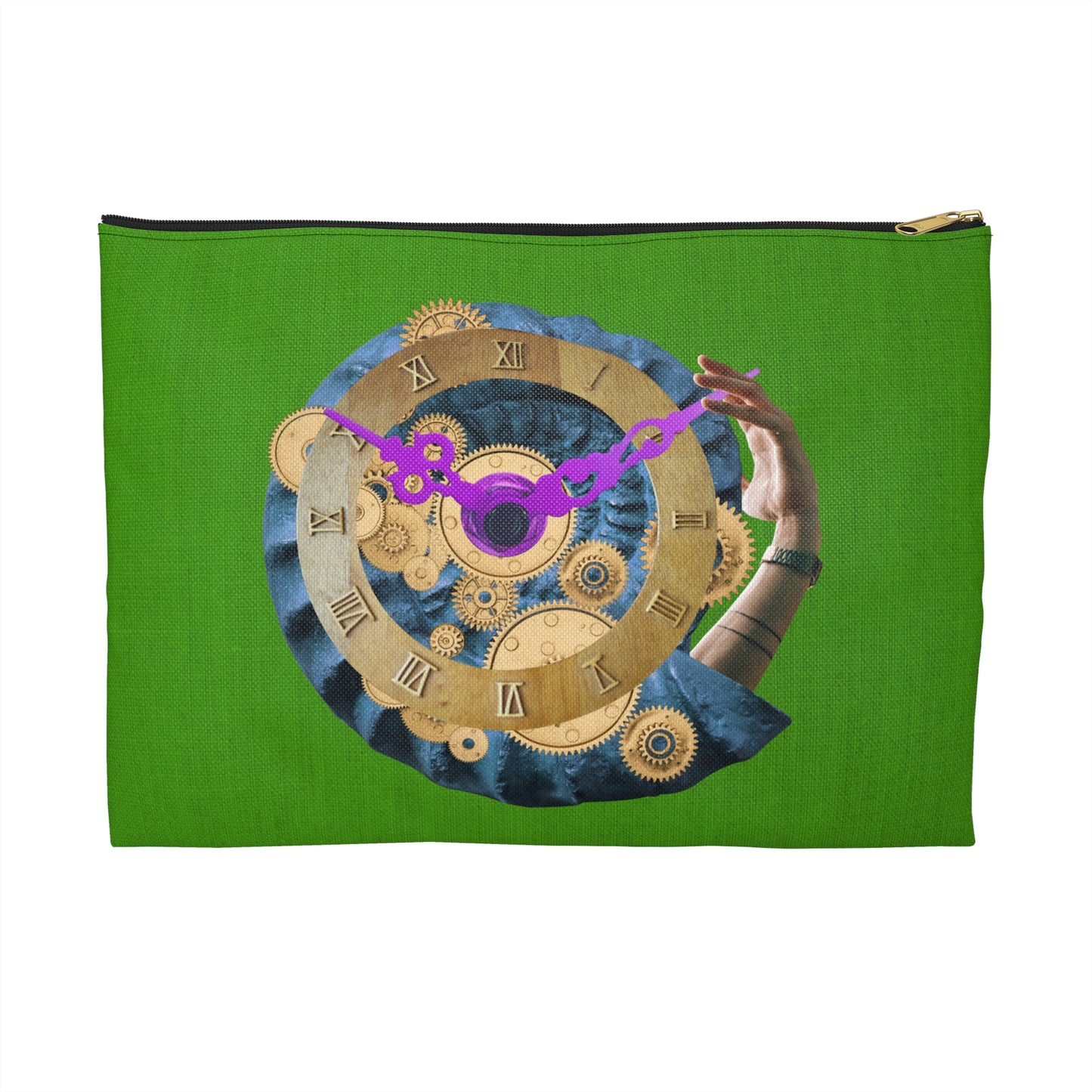 Steampunk Clock Accessory Pouch with Surreal Ammonite Art Print - Departure Time