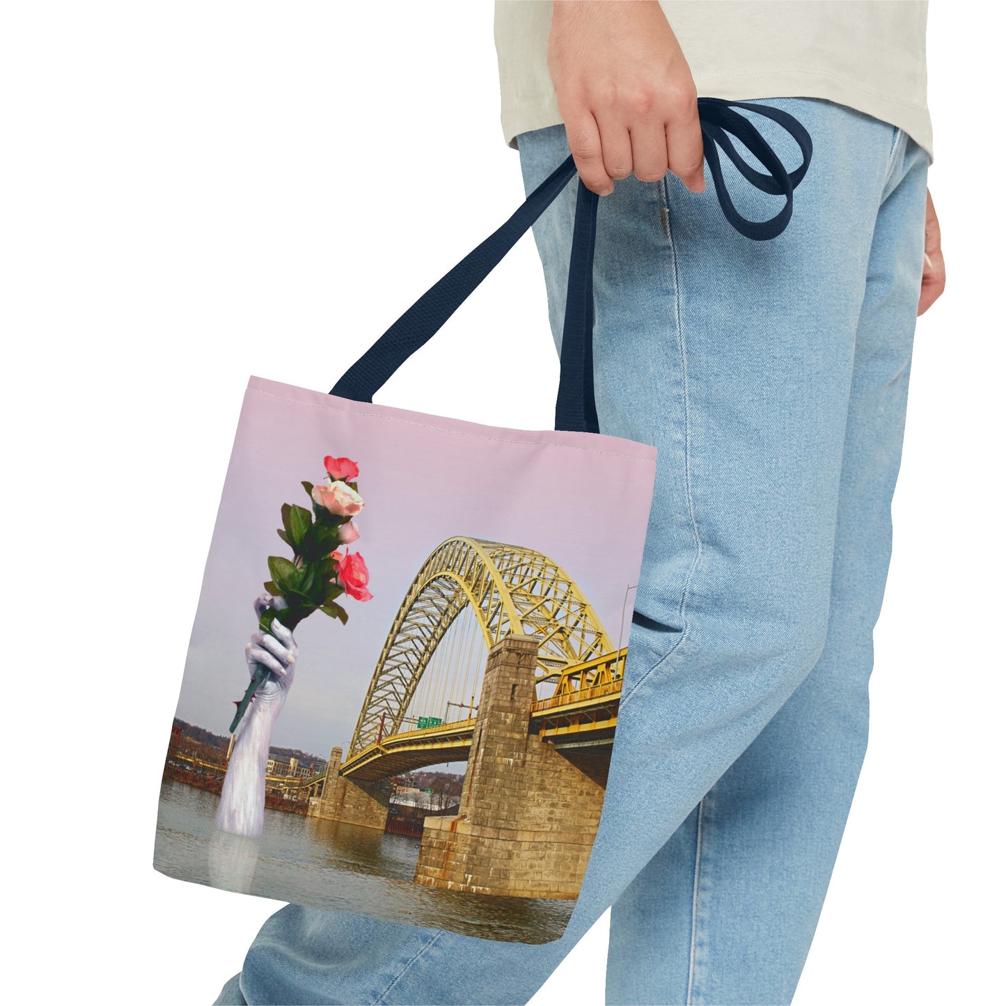 Romantic Tote Bag for Valentine's and Long-Distance Lovers: A Bridge Too Far Design with Flowers