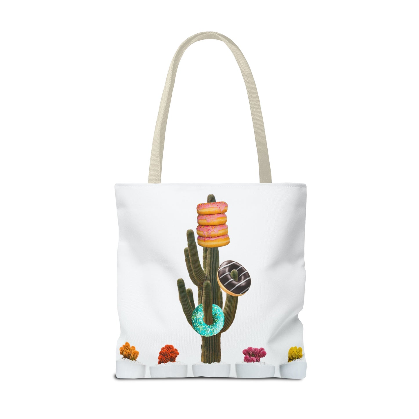 Collage Art Tote Bag featuring 'Giving Tree' & Colorful Donut Cactus Design