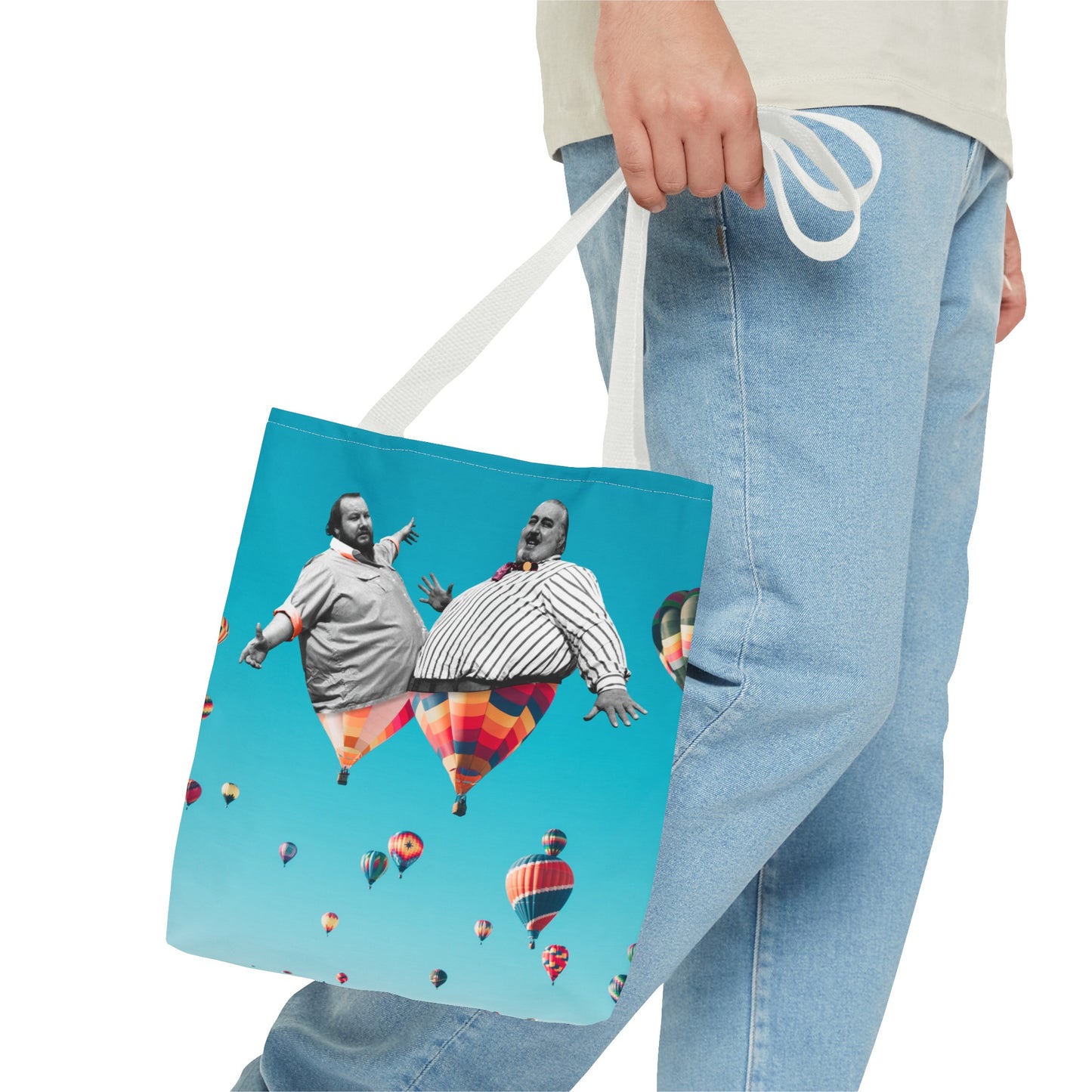 Whimsical Tote Bag with Surreal Art Print - Up Up & Away - Captivating Figures in Flight
