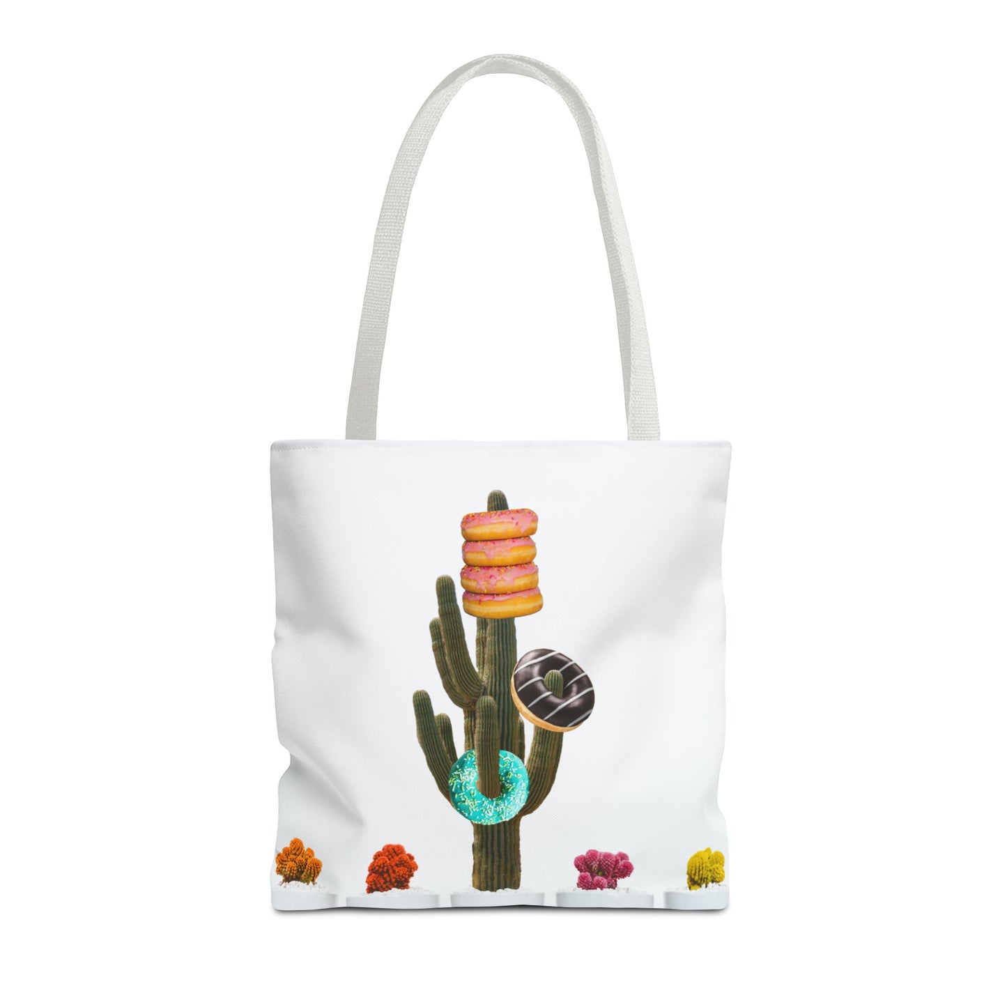 Collage Art Tote Bag featuring 'Giving Tree' & Colorful Donut Cactus Design