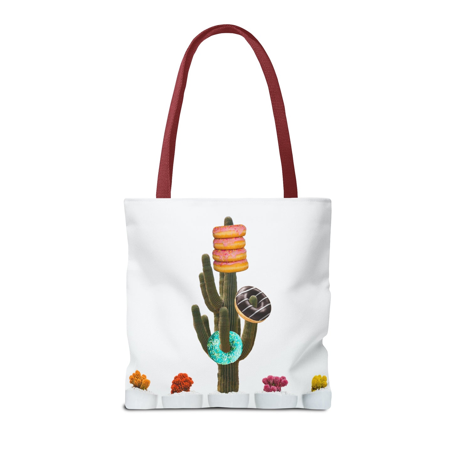 Collage Art Tote Bag featuring 'Giving Tree' & Colorful Donut Cactus Design