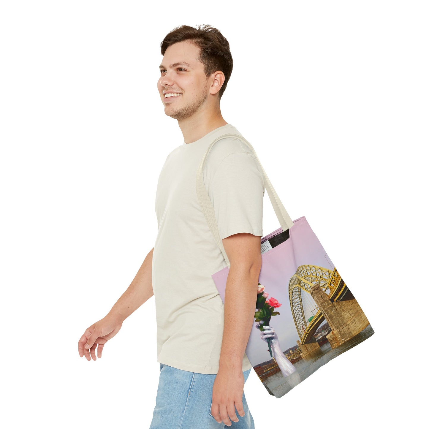Romantic Tote Bag for Valentine's and Long-Distance Lovers: A Bridge Too Far Design with Flowers
