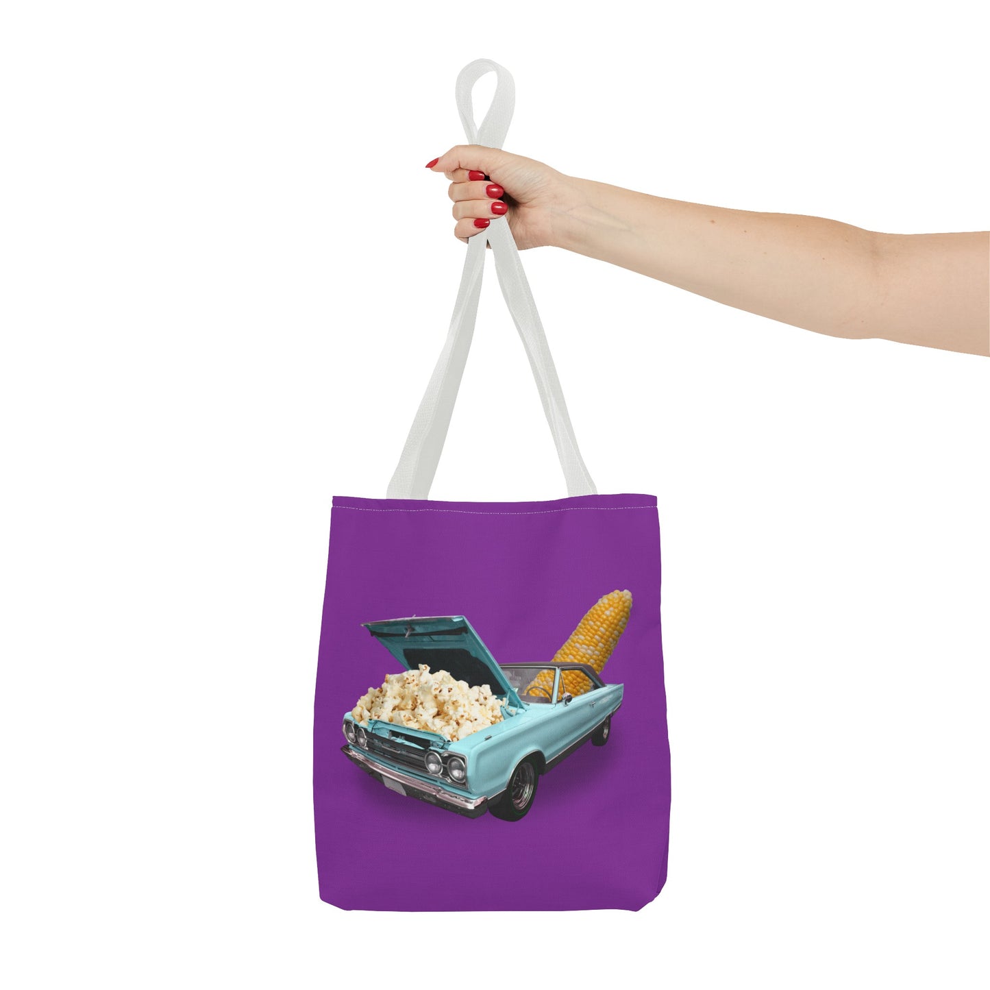 Quirky Tote Bag with Surreal Popcorn Car Art Print - Poppin' Ride