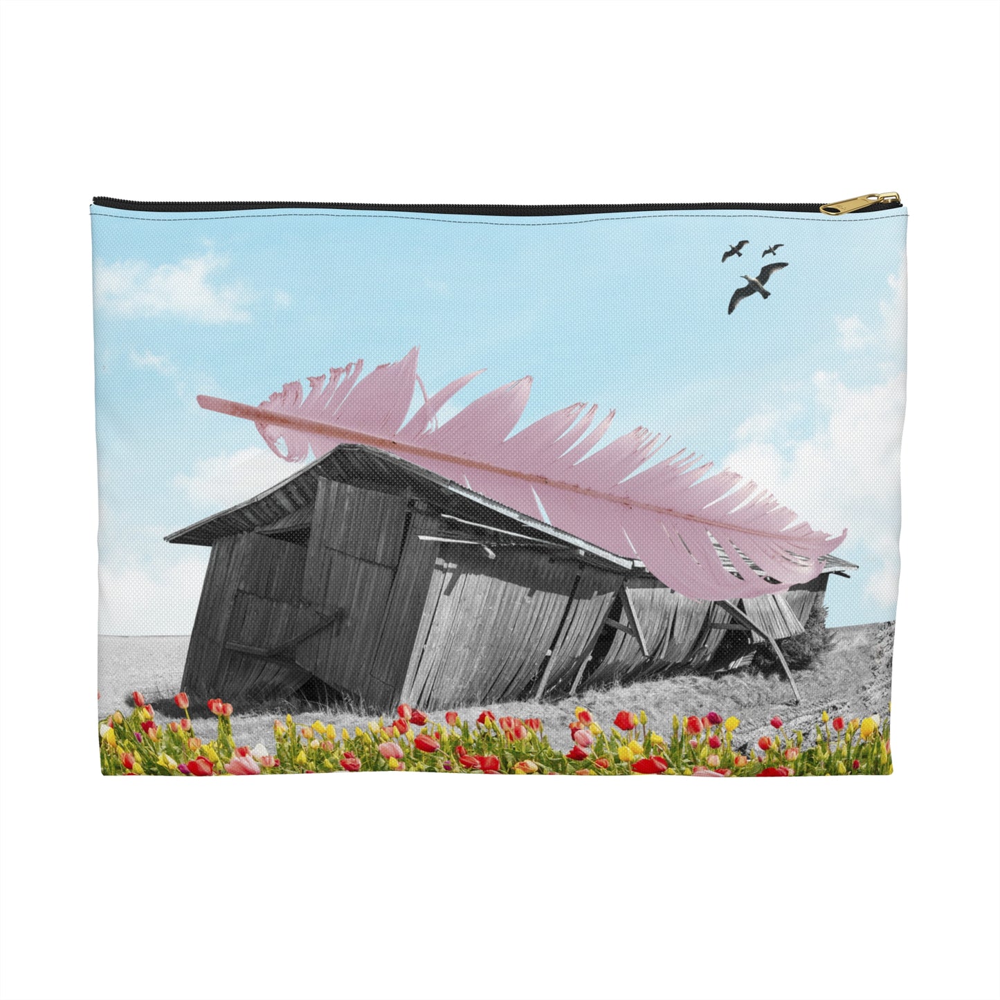 Strong As A Feather Accessory Pouch with Surreal Collage Art
