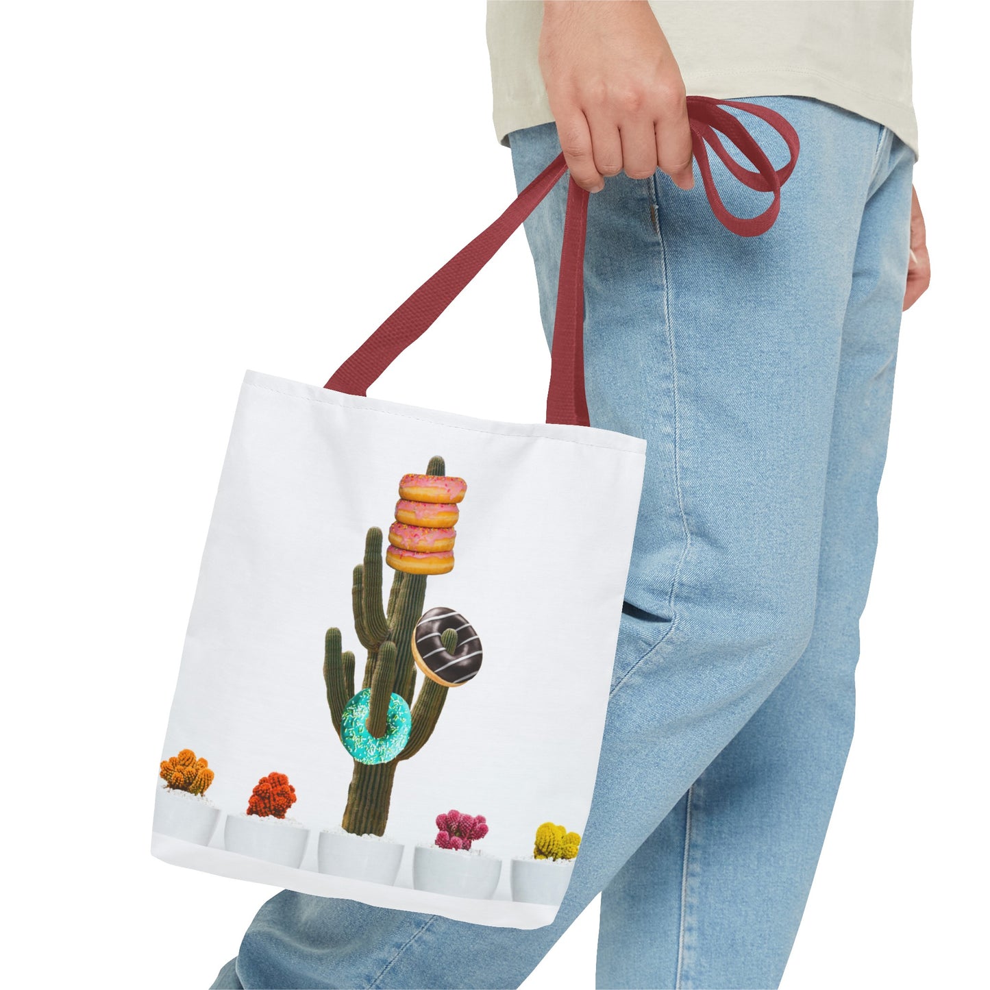 Collage Art Tote Bag featuring 'Giving Tree' & Colorful Donut Cactus Design