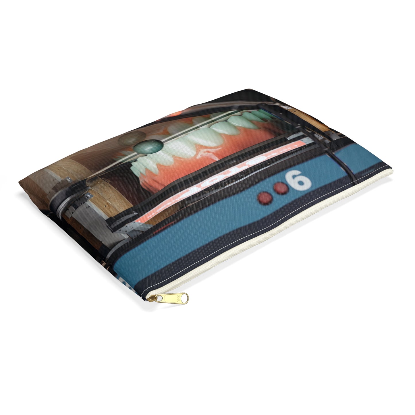 Whimsical Bowling Lane Art on Accessory Pouch - 'Gutter Mouth'