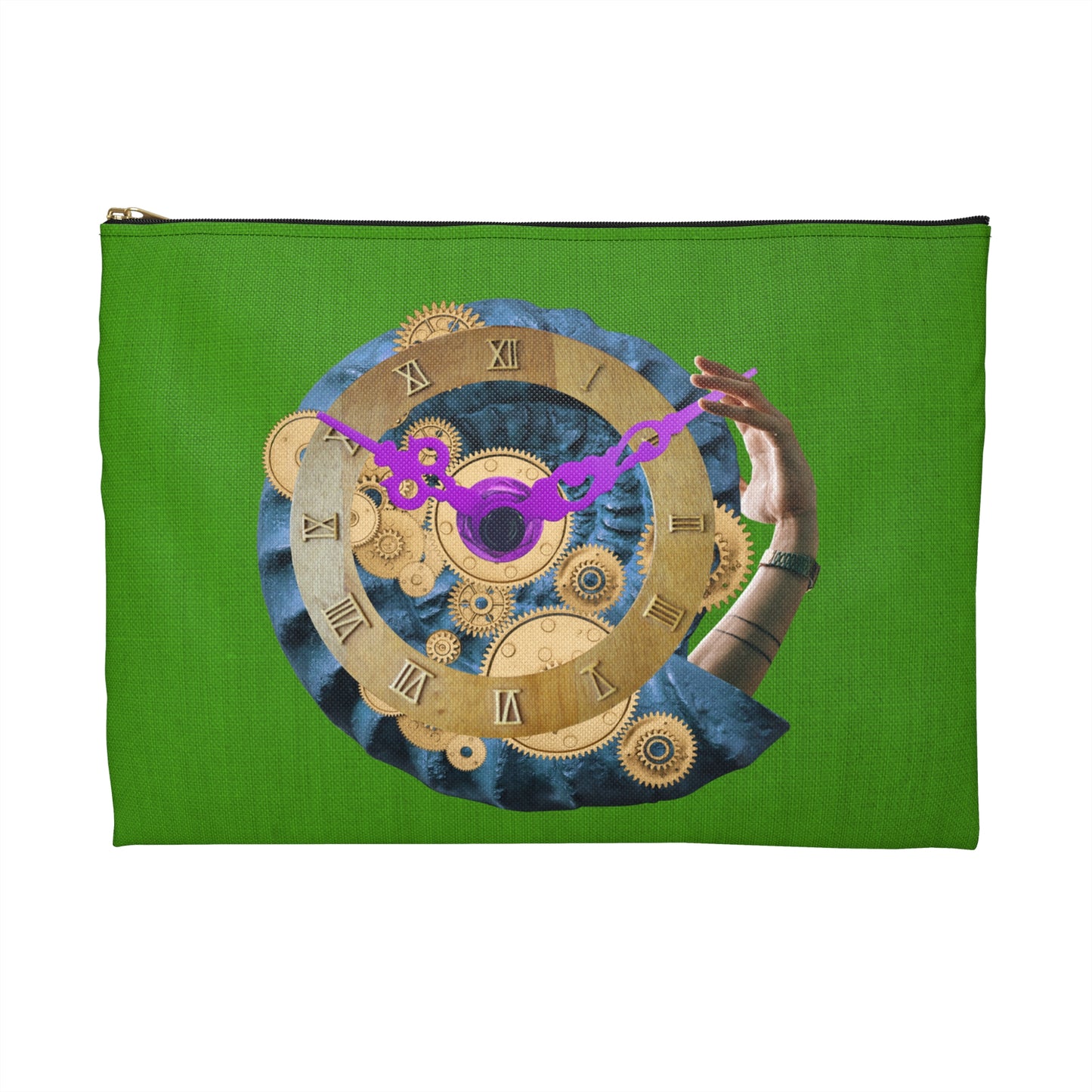 Steampunk Clock Accessory Pouch with Surreal Ammonite Art Print - Departure Time