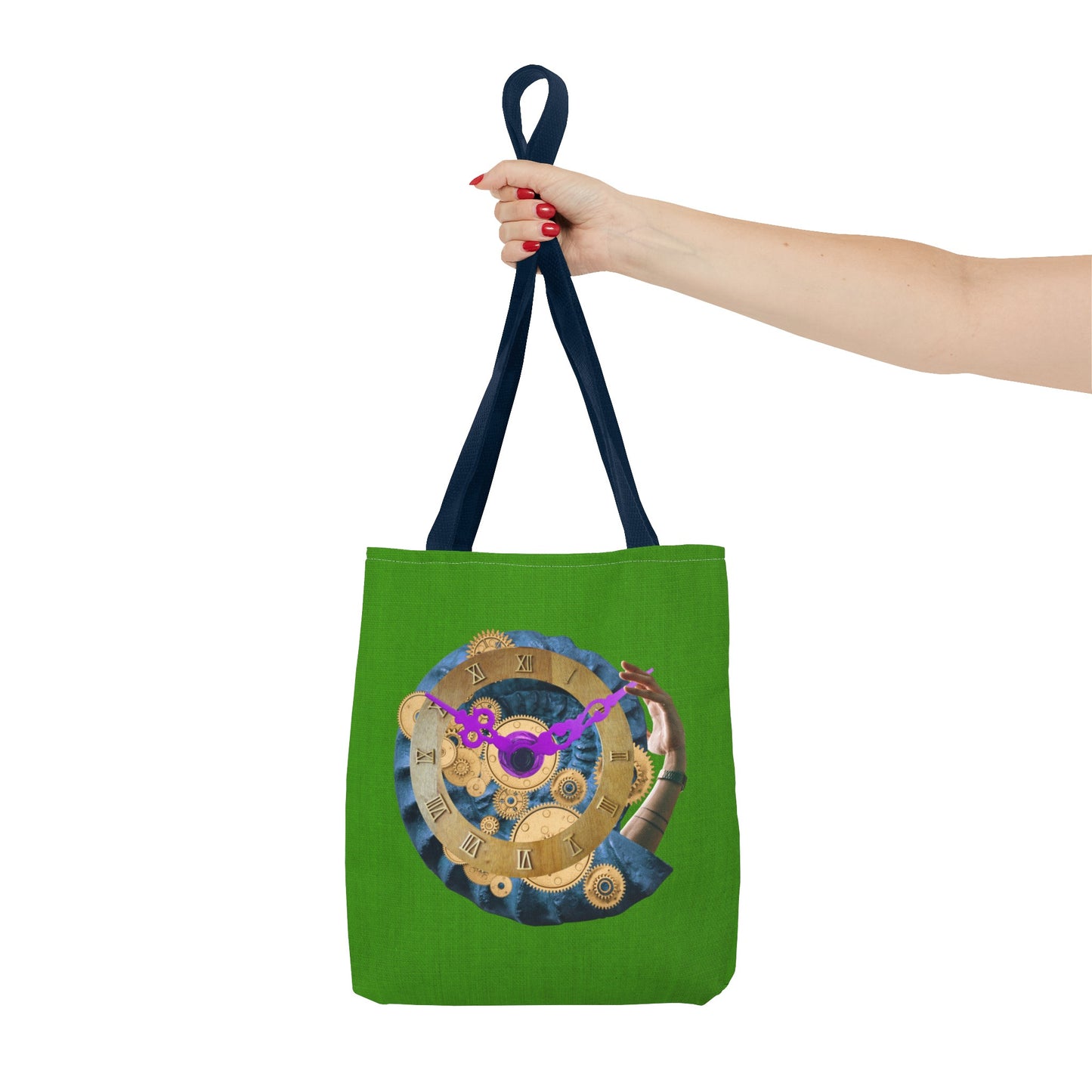 Steampunk Clock Tote Bag with Surreal Ammonite Art Print - Departure Time
