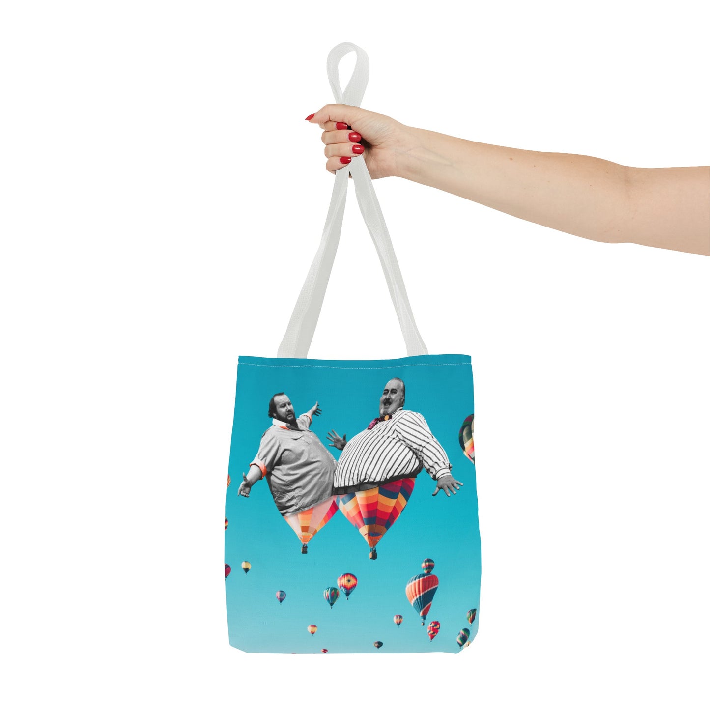 Whimsical Tote Bag with Surreal Art Print - Up Up & Away - Captivating Figures in Flight