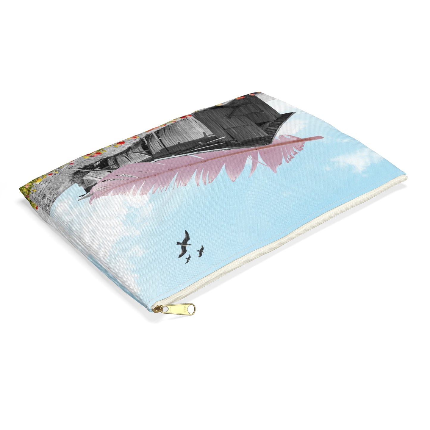 Strong As A Feather Accessory Pouch with Surreal Collage Art