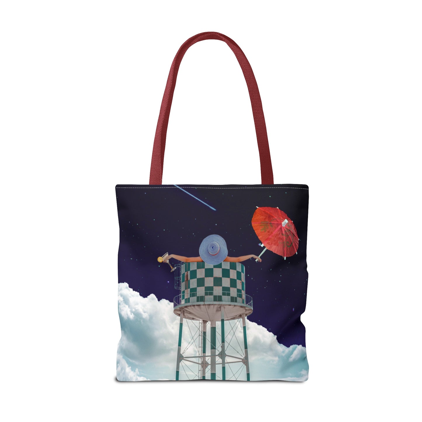 Tote Bag Featuring Surreal Art 'Soaked' - Woman with Martini Glass and Cocktail Umbrella - Nighttime Bliss