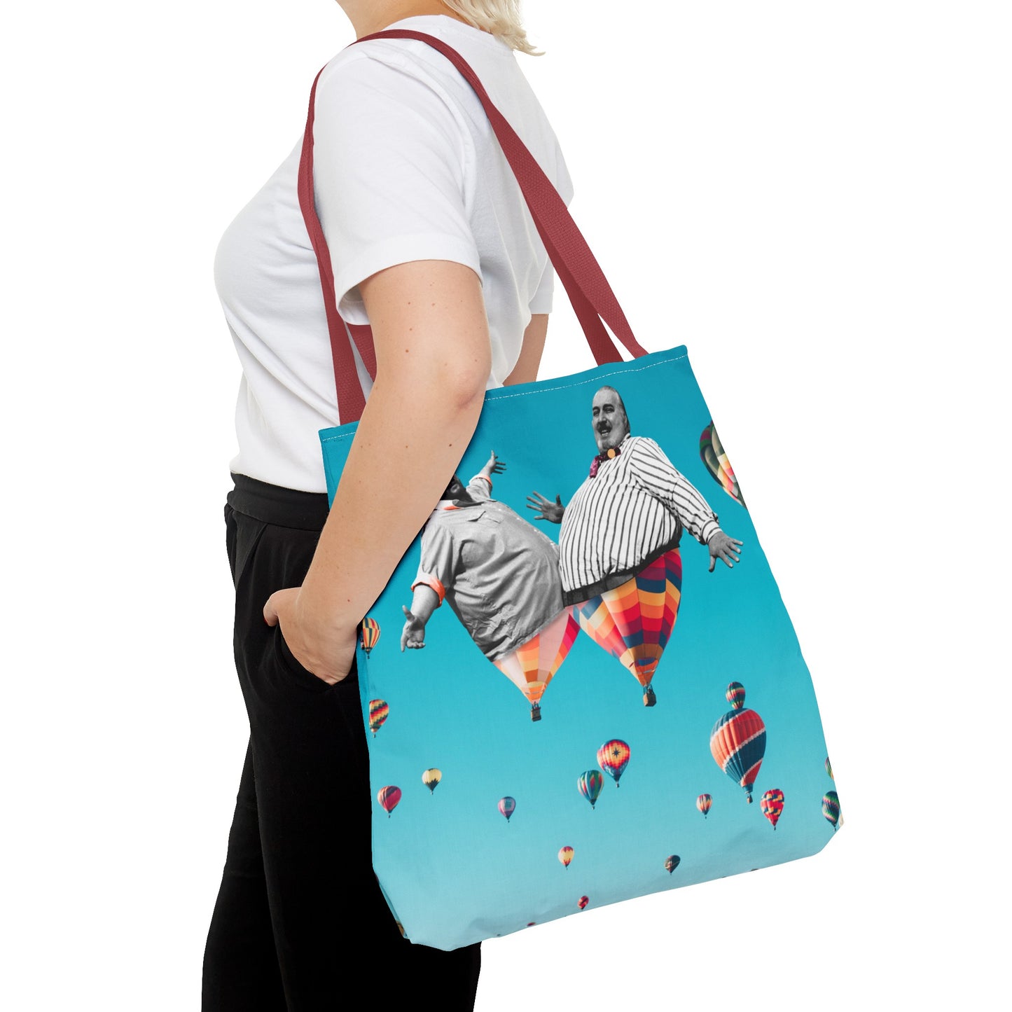 Whimsical Tote Bag with Surreal Art Print - Up Up & Away - Captivating Figures in Flight