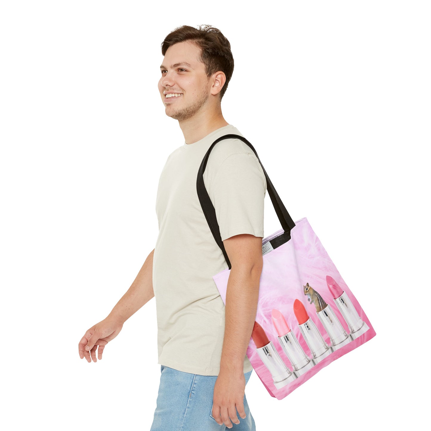 Vibrant Lipstick Tote Bag with Chipmunk Surprise - Unique Gift "Shocking Color"