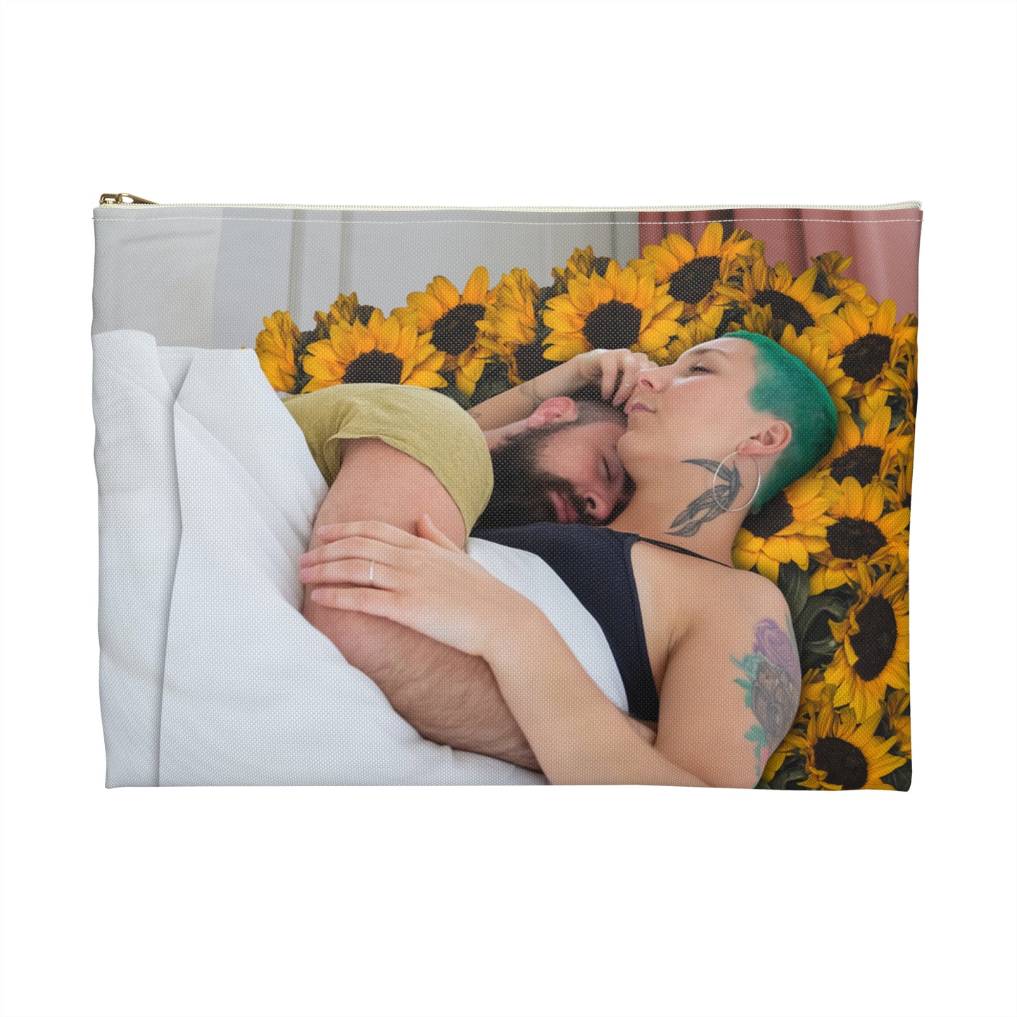 Loving Couple & Sunflowers Accessory Pouch - Surreal Artwork "Sunflowers In Your Room"