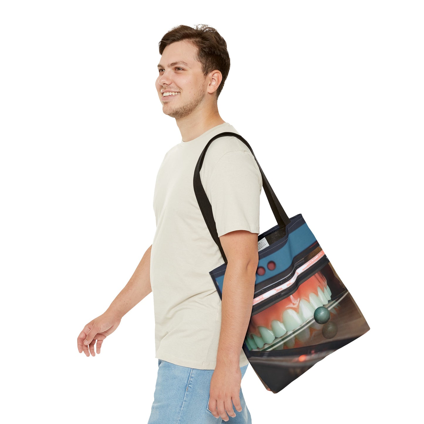 Gutter Mouth Tote Bag with Whimsical Bowling Lane Collage Art Bowler's Dental Tote