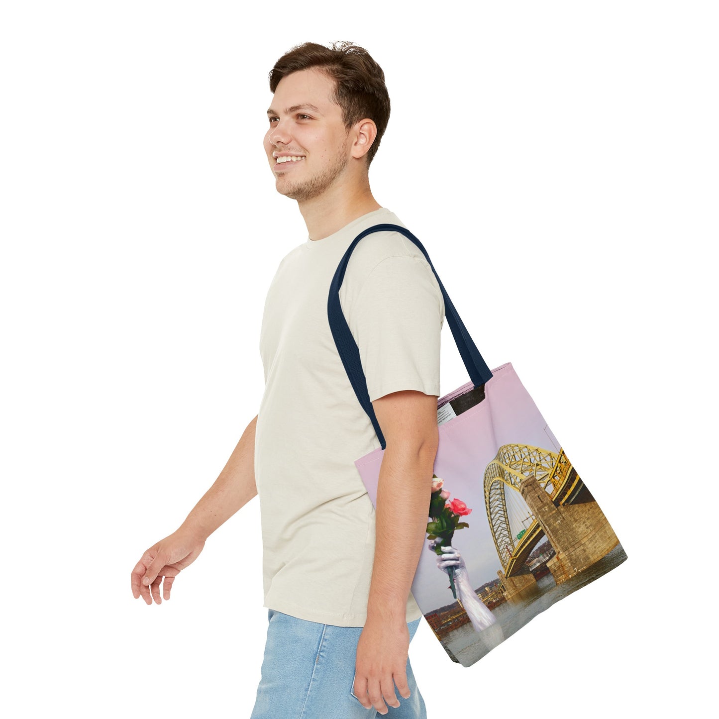 Romantic Tote Bag for Valentine's and Long-Distance Lovers: A Bridge Too Far Design with Flowers