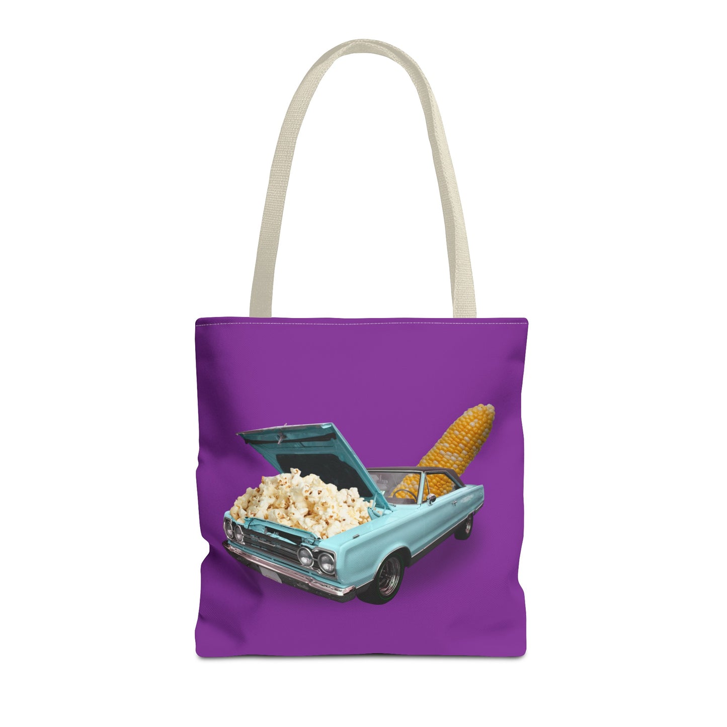 Quirky Tote Bag with Surreal Popcorn Car Art Print - Poppin' Ride