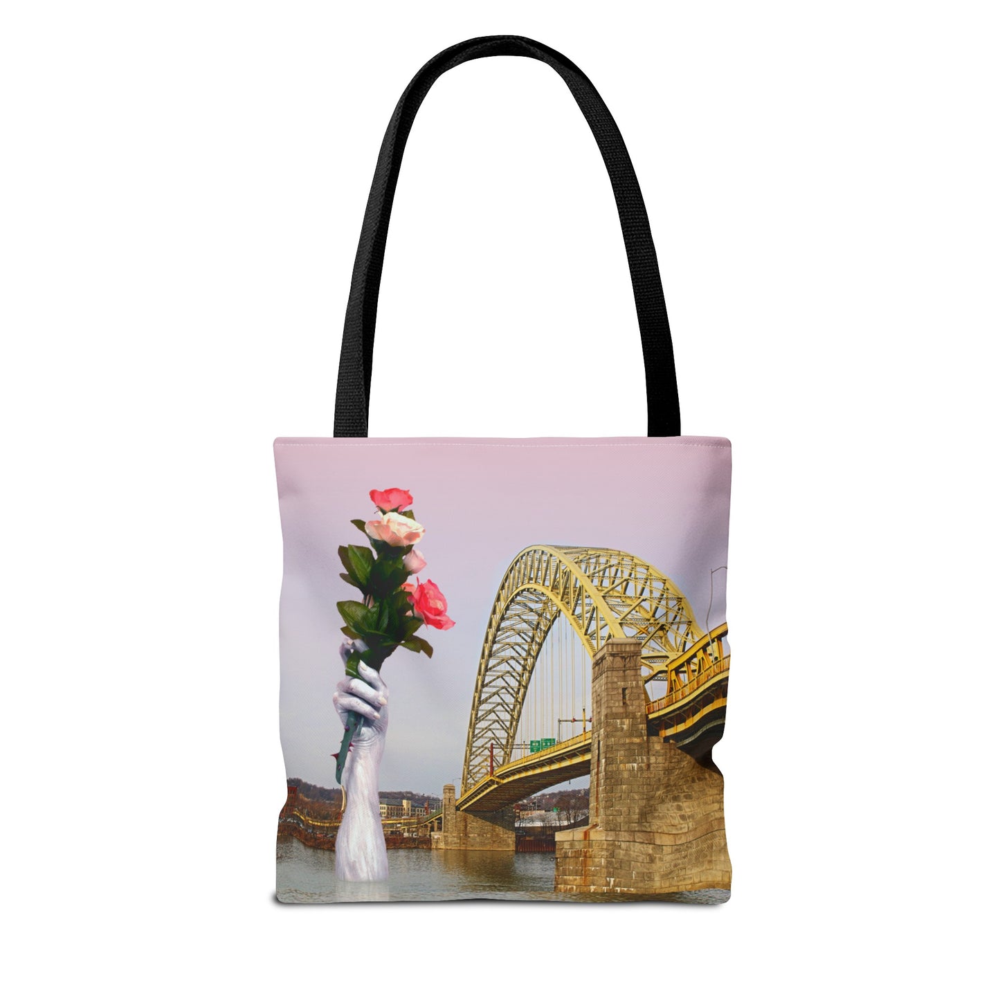Romantic Tote Bag for Valentine's and Long-Distance Lovers: A Bridge Too Far Design with Flowers
