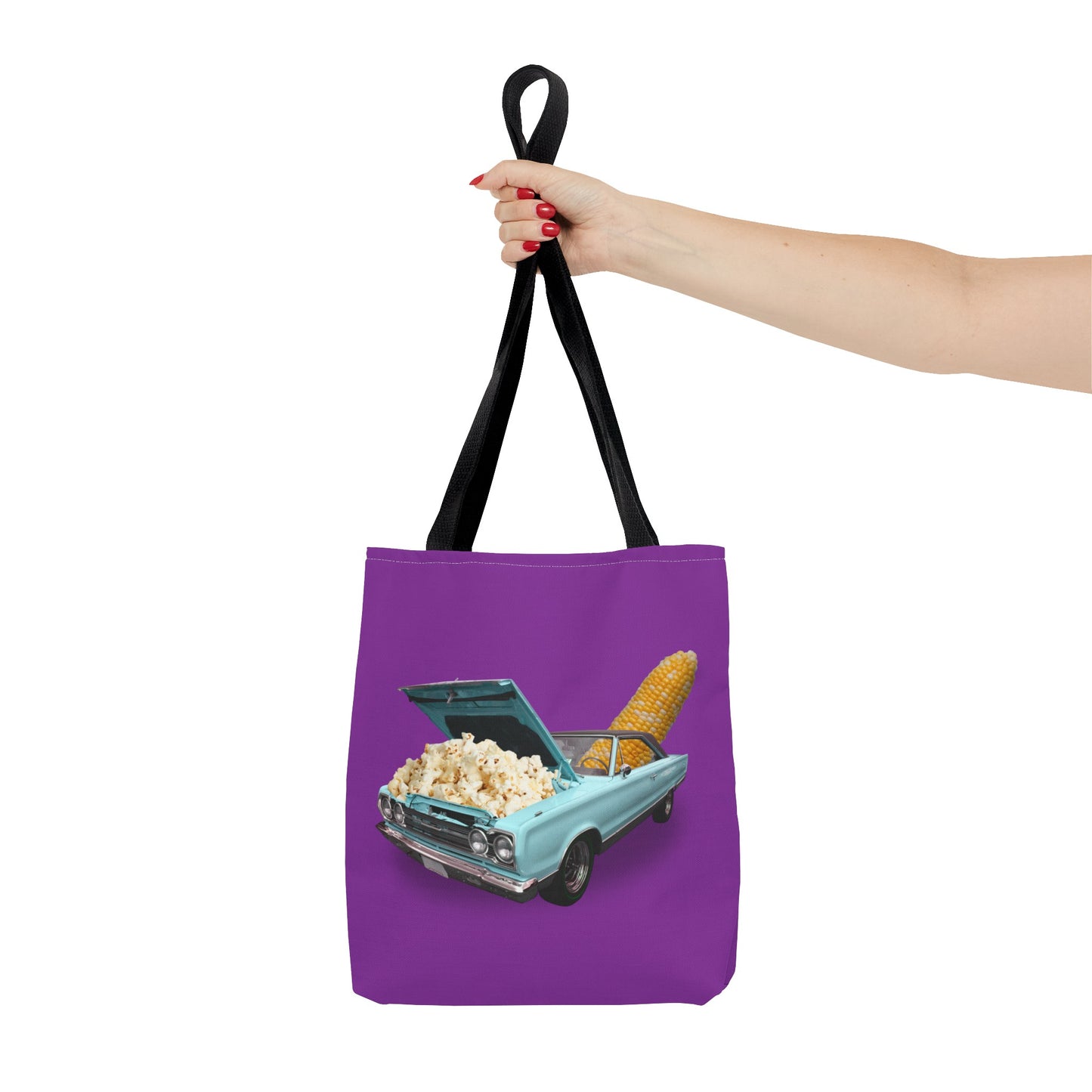 Quirky Tote Bag with Surreal Popcorn Car Art Print - Poppin' Ride