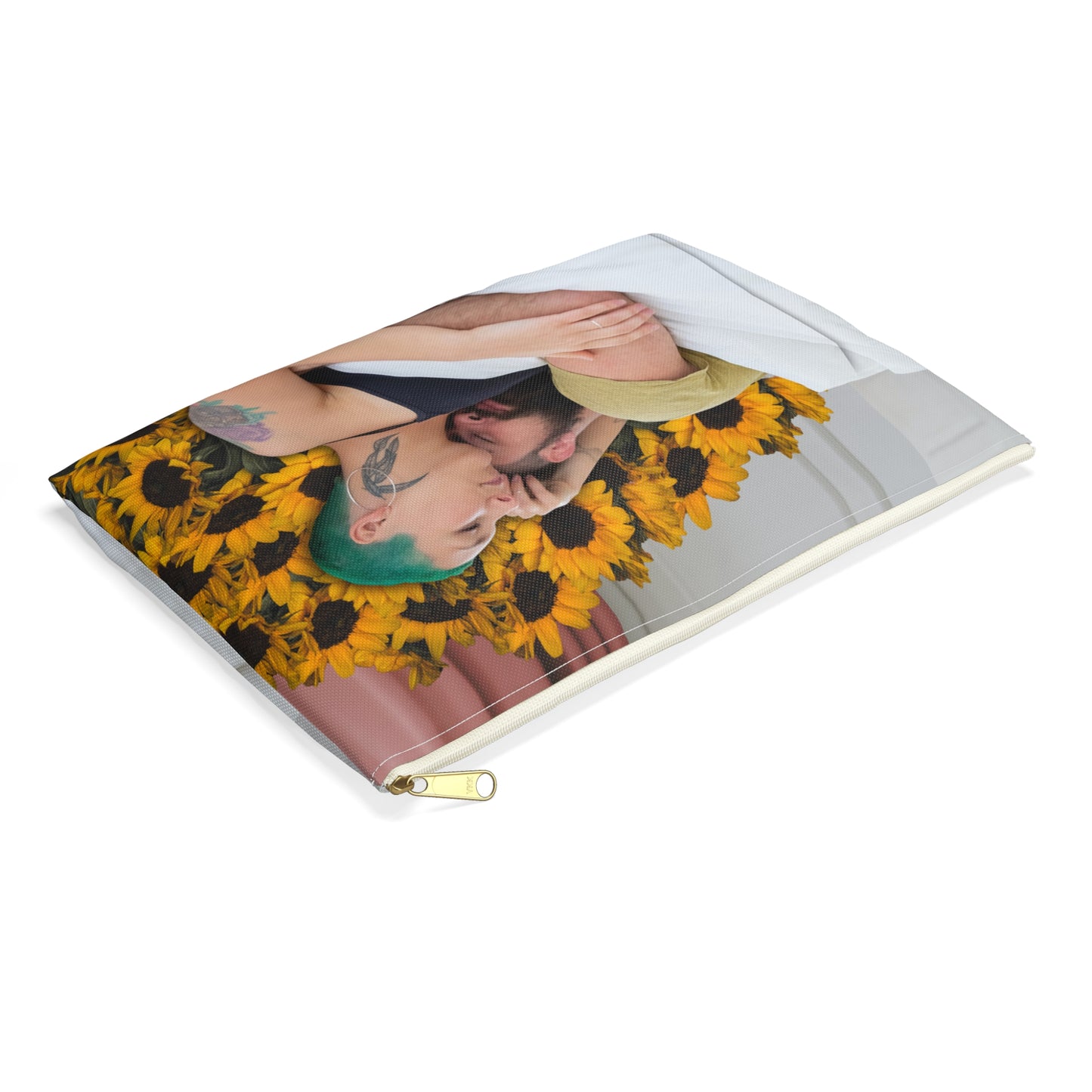 Loving Couple & Sunflowers Accessory Pouch - Surreal Artwork "Sunflowers In Your Room"