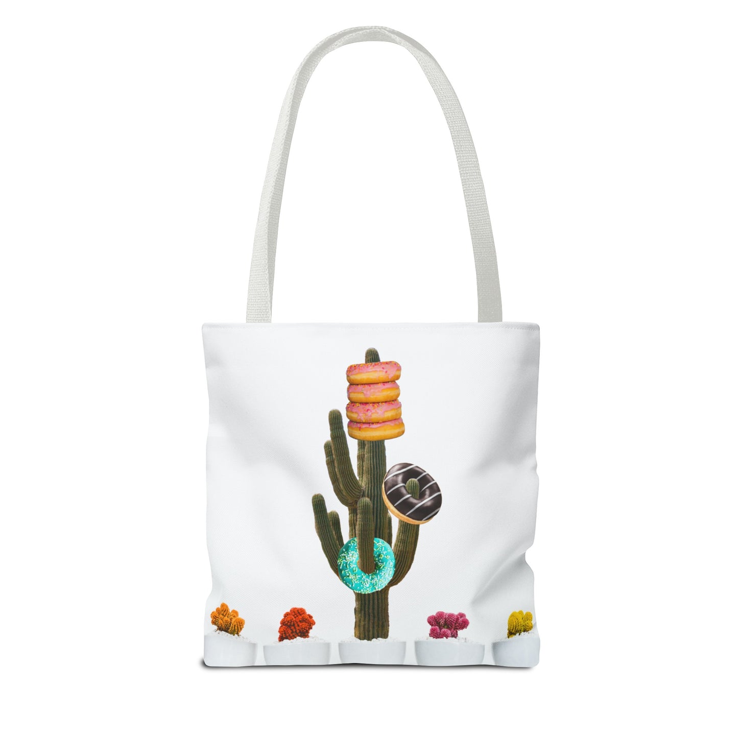 Collage Art Tote Bag featuring 'Giving Tree' & Colorful Donut Cactus Design