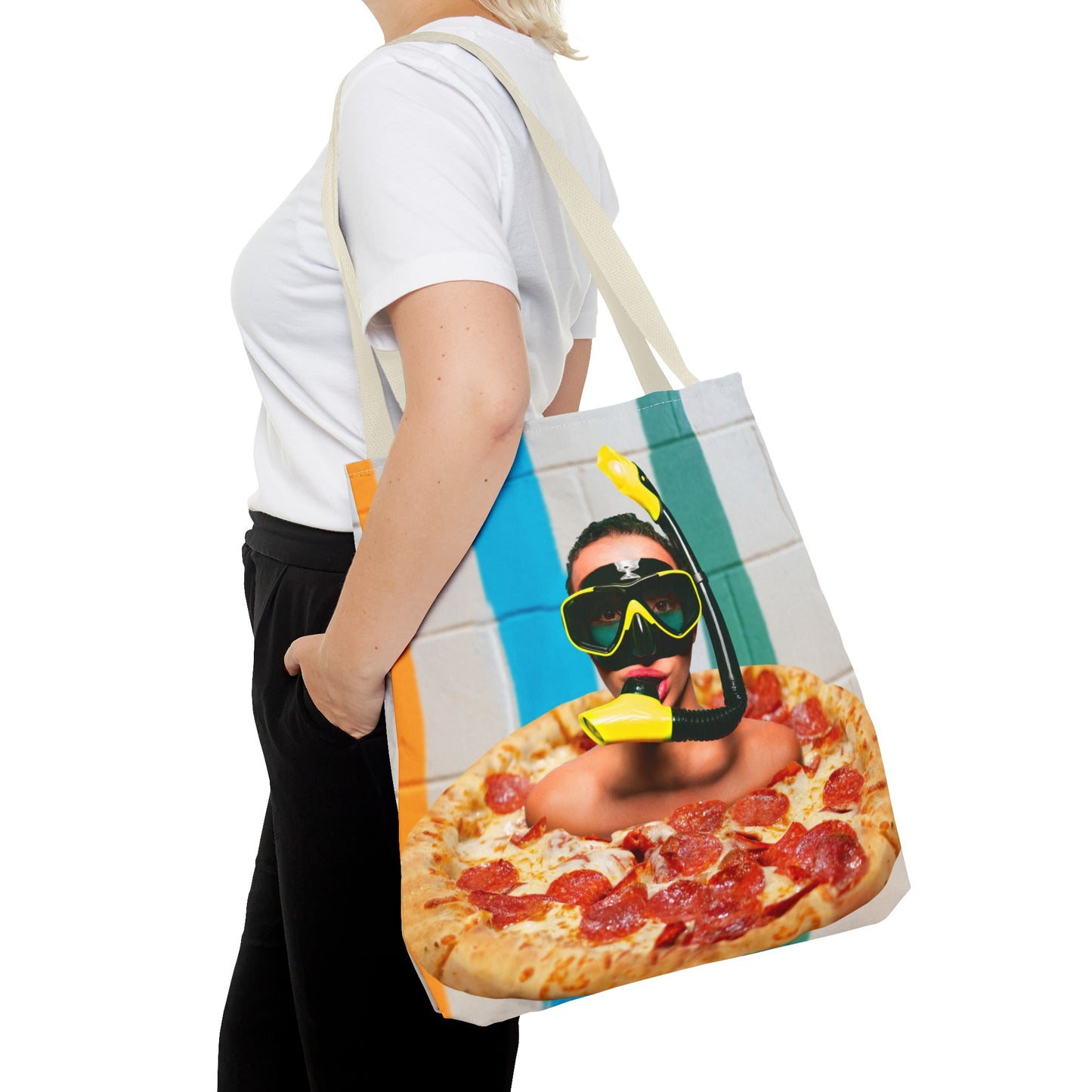 Cheesy Pizza Scuba Diver Tote Bag - Colorful Artwork for Divers & Foodies "Grease and Salt"
