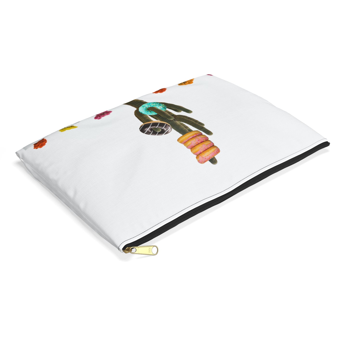 Unique Accessory Pouch Featuring 'Giving Tree' Collage Art with Colorful Donut Cactus Design