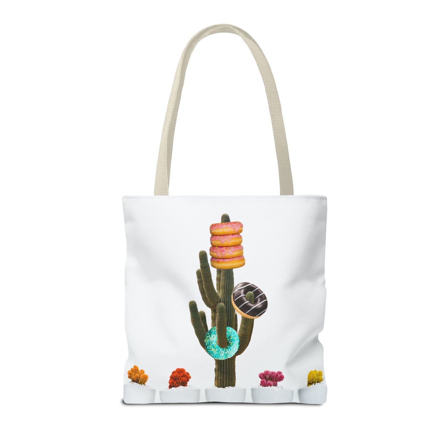 Collage Art Tote Bag featuring 'Giving Tree' & Colorful Donut Cactus Design