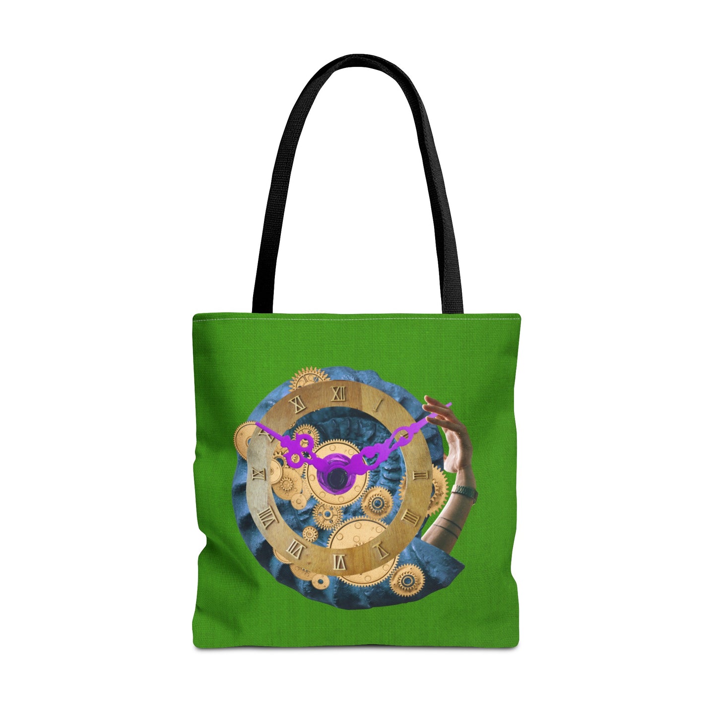 Steampunk Clock Tote Bag with Surreal Ammonite Art Print - Departure Time
