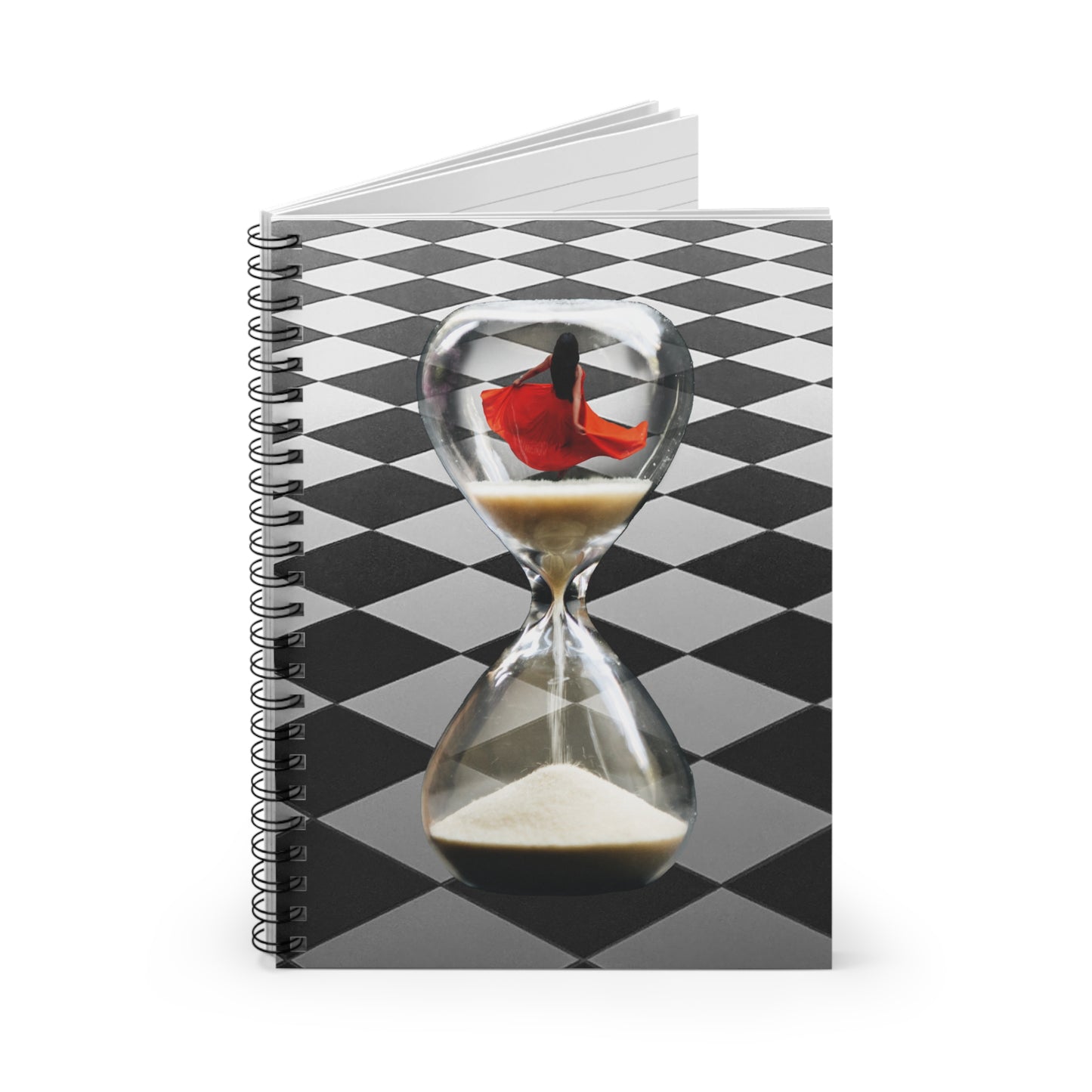 Dance Through Life Spiral Notebook - Graceful Dancer in Hourglass - Surreal Red Dress Aesthetic