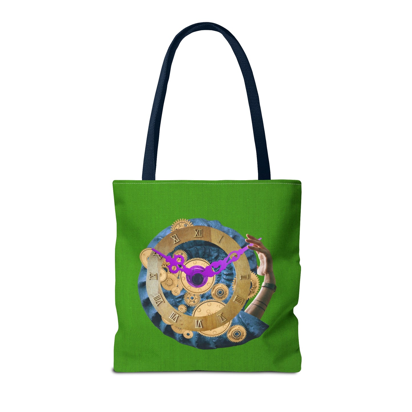 Steampunk Clock Tote Bag with Surreal Ammonite Art Print - Departure Time