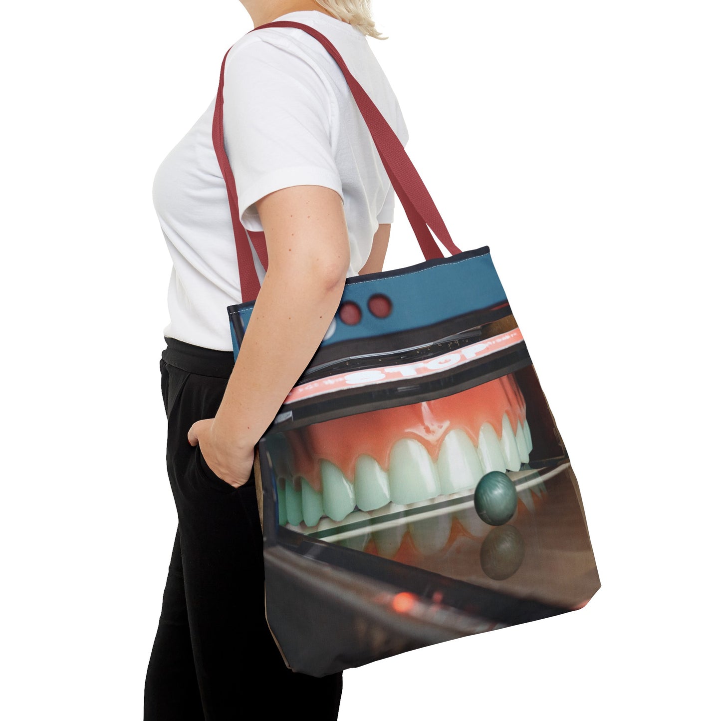 Gutter Mouth Tote Bag with Whimsical Bowling Lane Collage Art Bowler's Dental Tote
