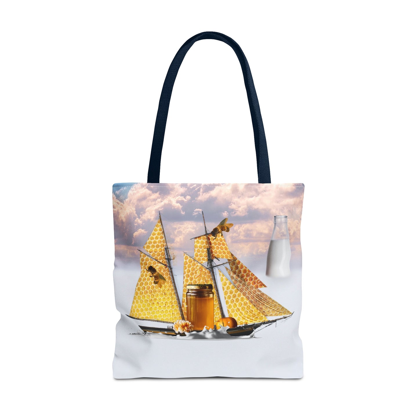 Tote Bag, Bees at Sea on Honeycomb Ship 'Milk & Honey' Surreal Whimsical Collage Art