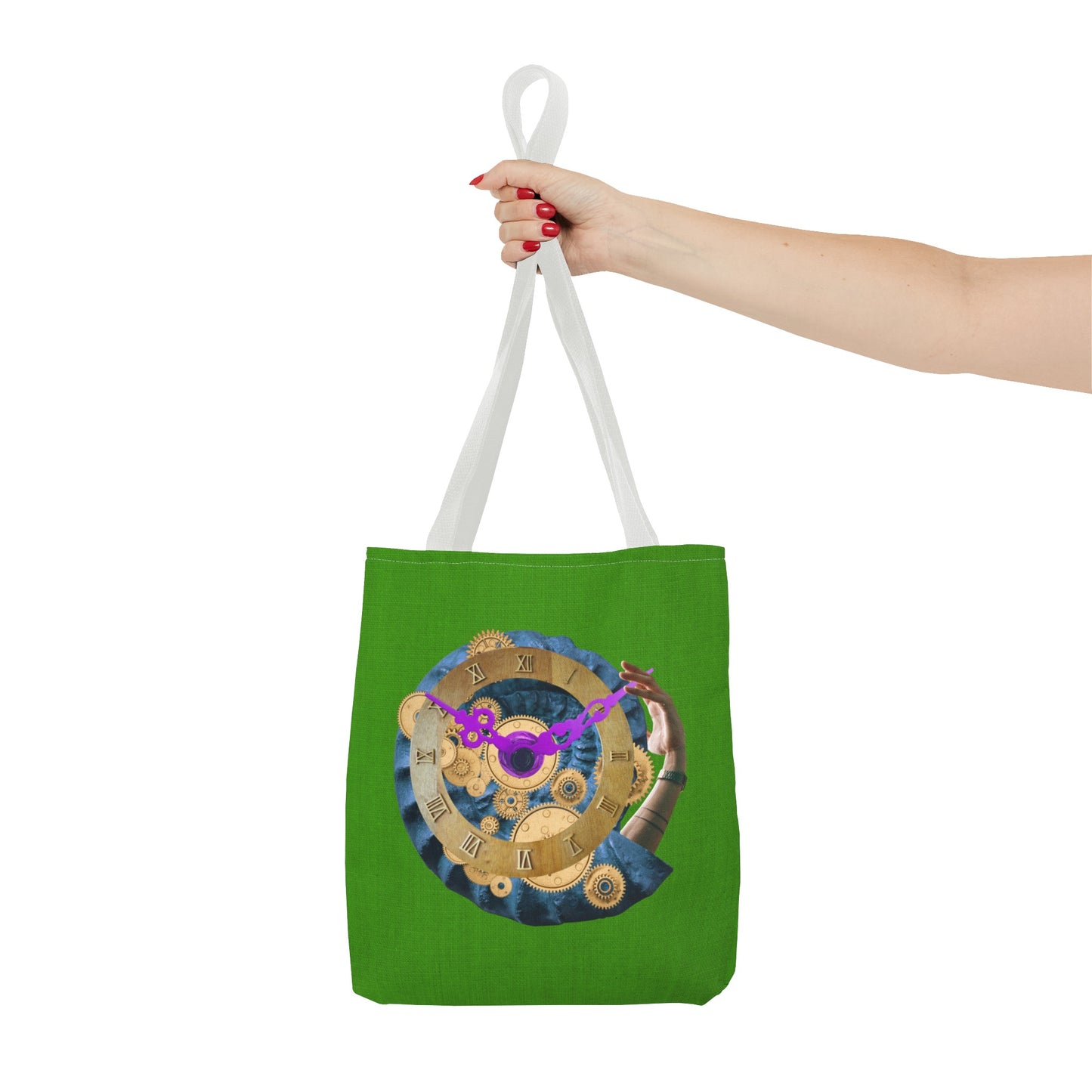 Steampunk Clock Tote Bag with Surreal Ammonite Art Print - Departure Time