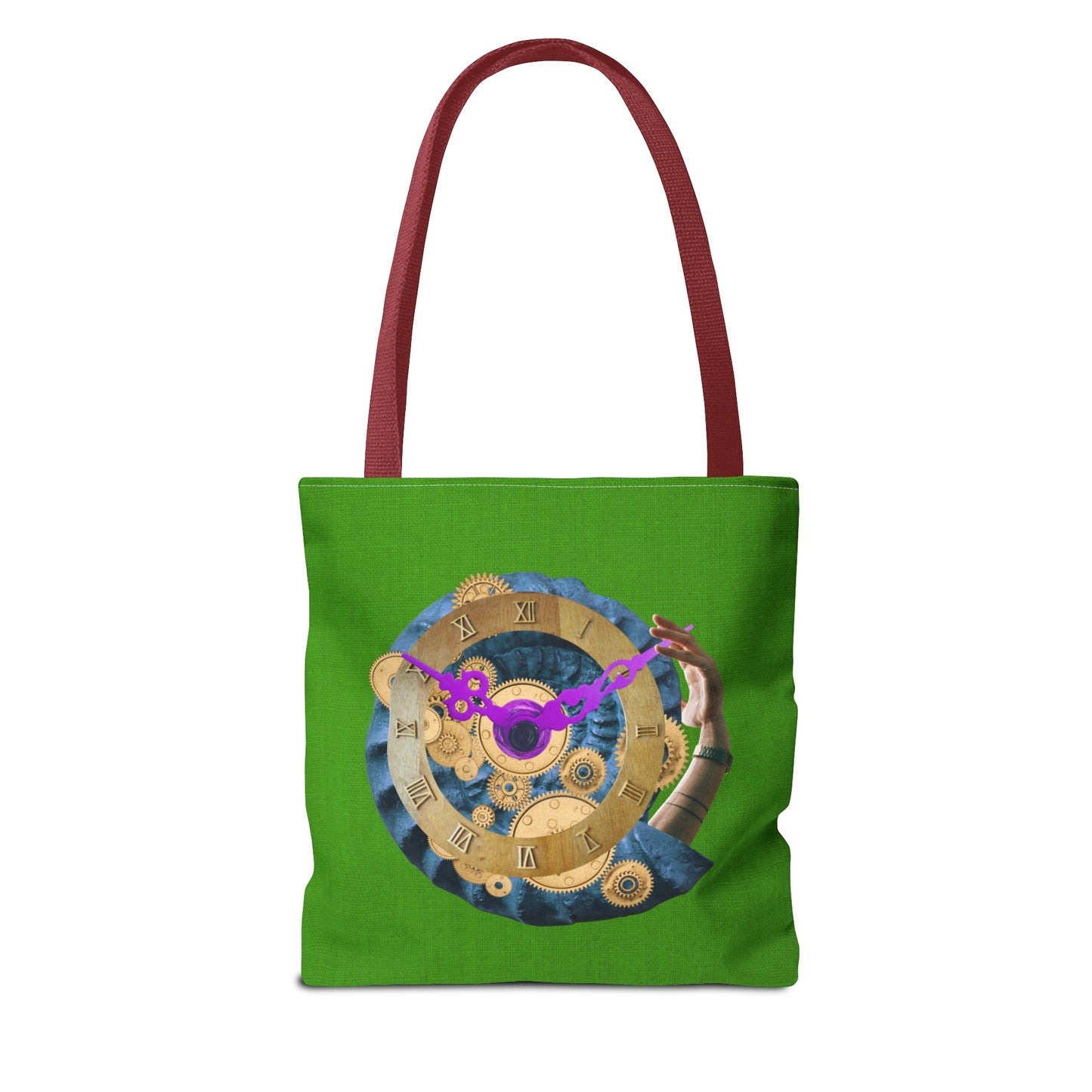 Steampunk Clock Tote Bag with Surreal Ammonite Art Print - Departure Time