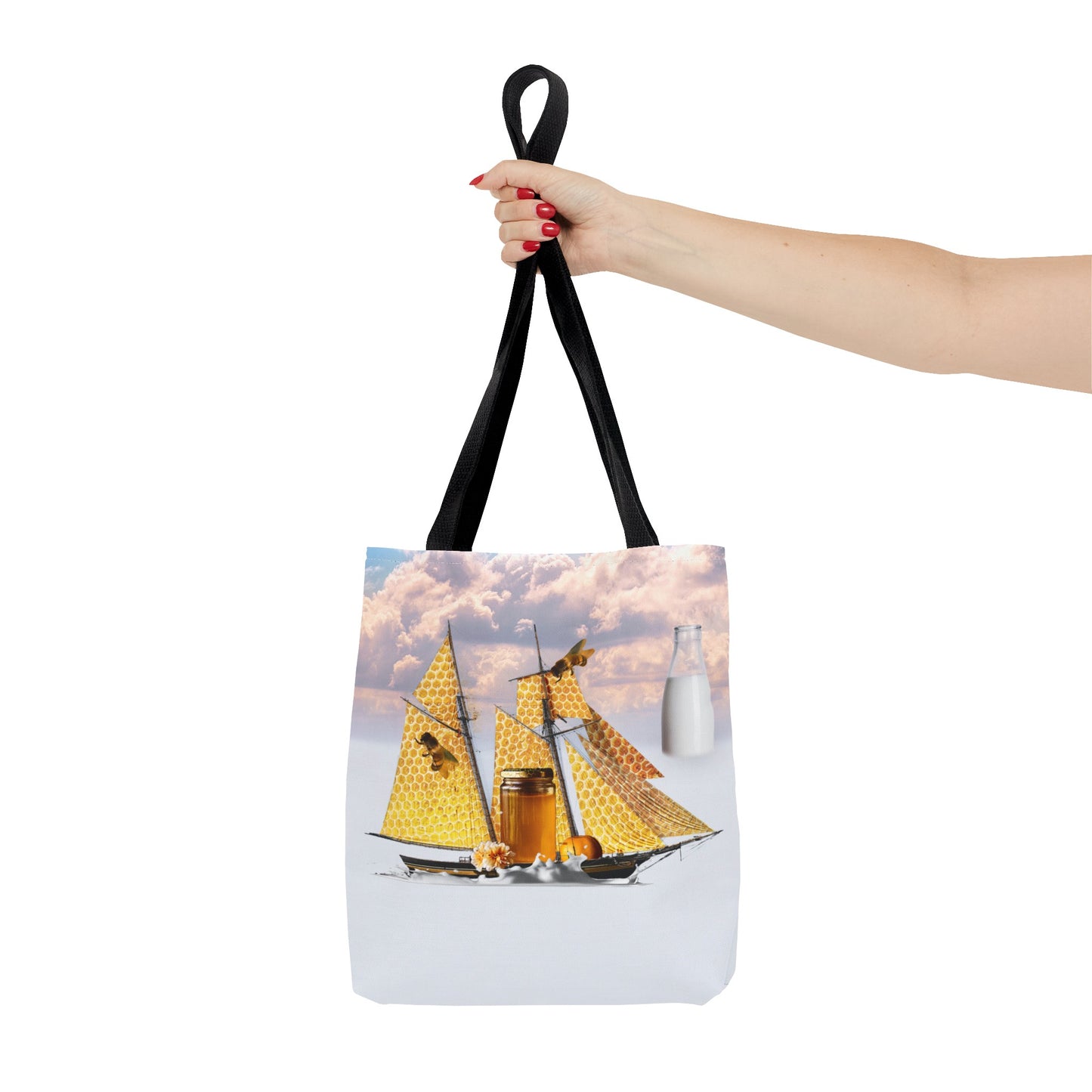 Tote Bag, Bees at Sea on Honeycomb Ship 'Milk & Honey' Surreal Whimsical Collage Art