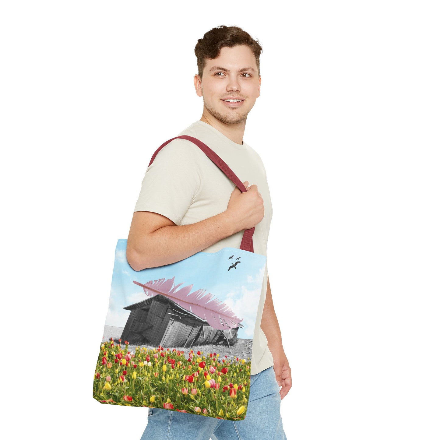 Strong As A Feather Tote Bag with Surreal Collage Art