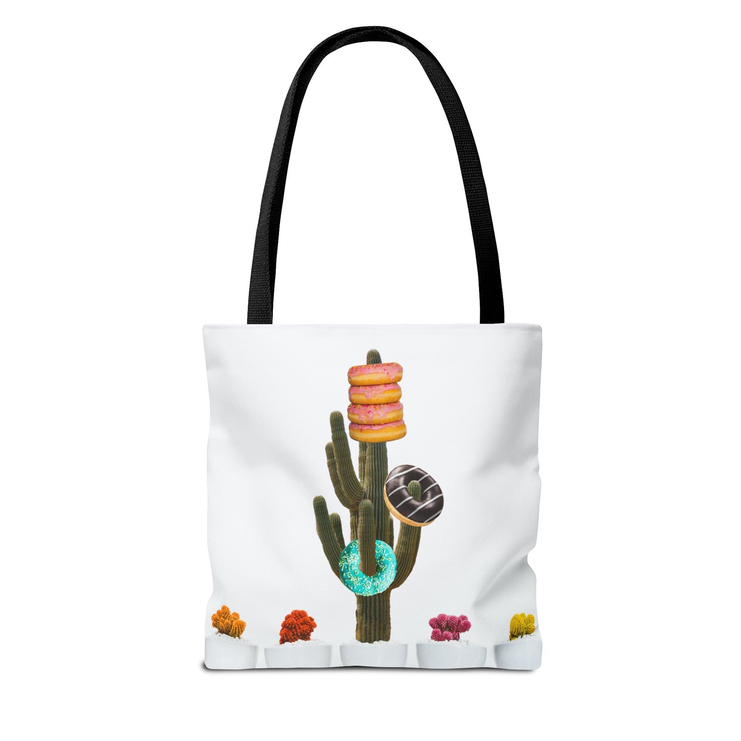 Collage Art Tote Bag featuring 'Giving Tree' & Colorful Donut Cactus Design