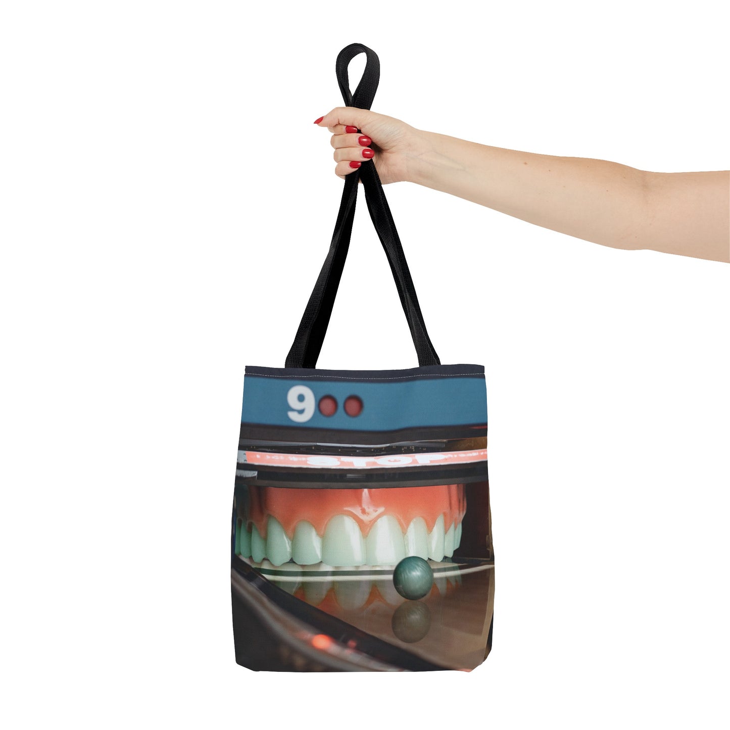 Gutter Mouth Tote Bag with Whimsical Bowling Lane Collage Art Bowler's Dental Tote