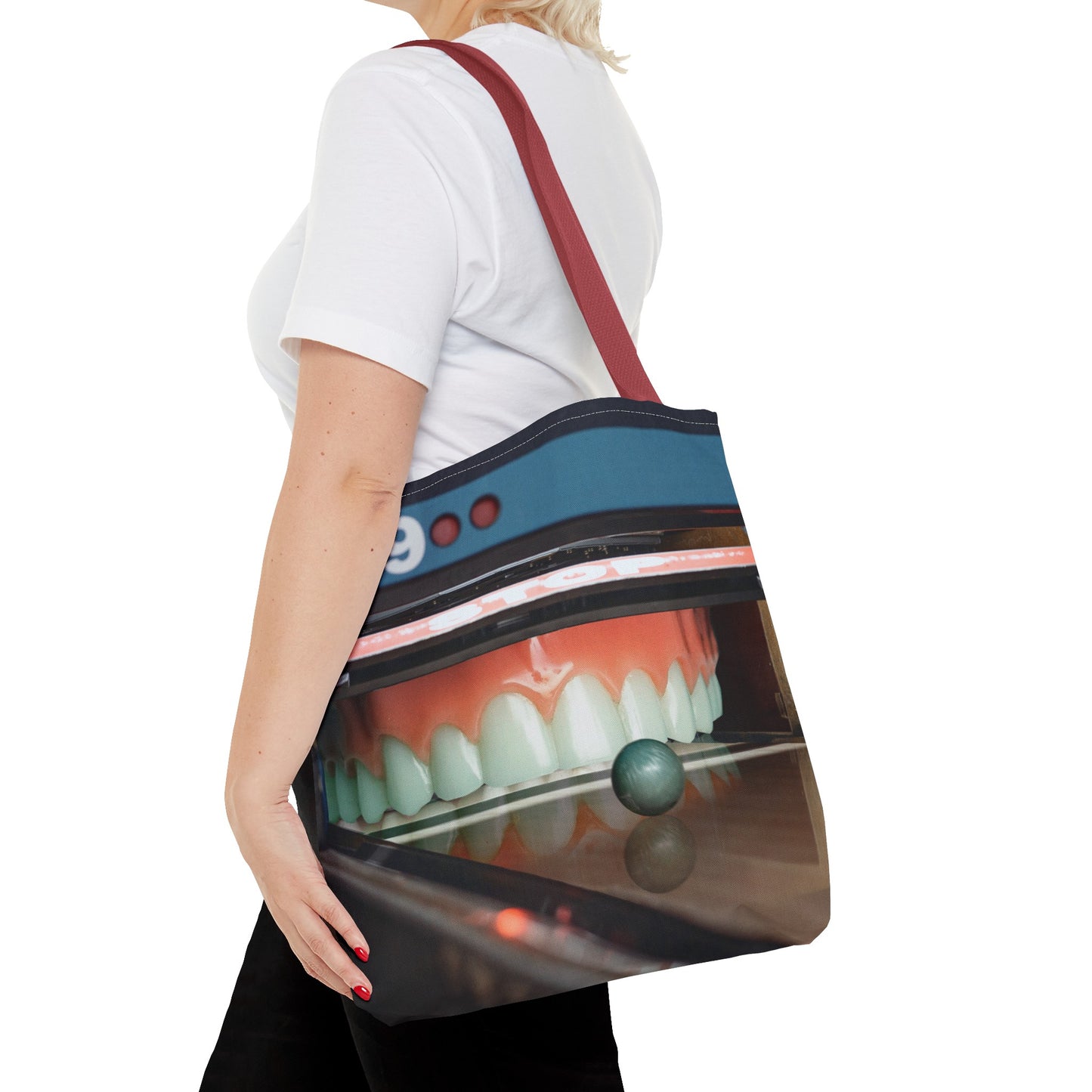 Gutter Mouth Tote Bag with Whimsical Bowling Lane Collage Art Bowler's Dental Tote