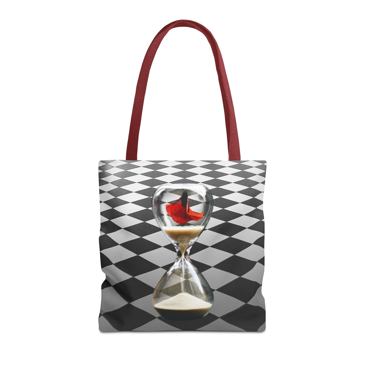 Red Dress Dancer Tote Bag - Surreal Art Checkerboard Design - Dance Through Life